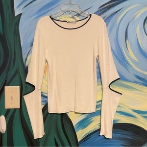 Zara White Long Sleeve Top with Cut Outs